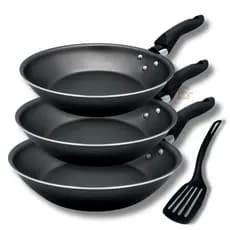 Kit Jogo Frigideiras 3 Peças 16 18 e 20 cm Francesa Antiaderente Teflon e Espatula Nylon Cor Grafite