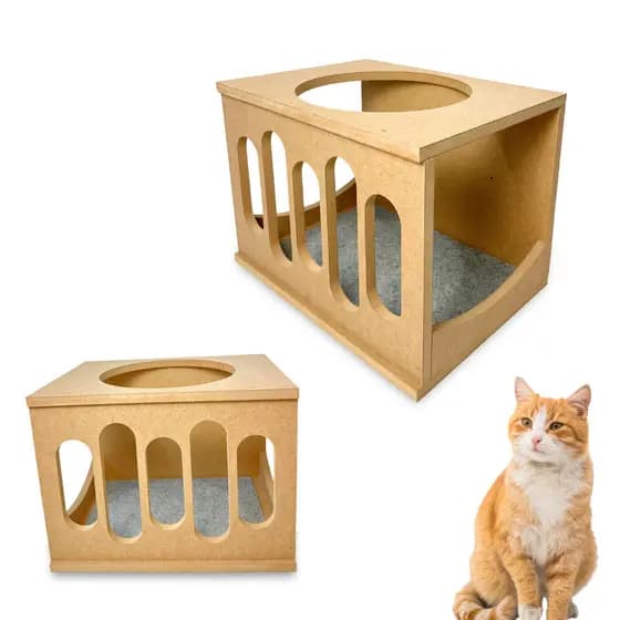 Nicho Para Gatos MDF CRU 15mm REFORÇADO Frente Wave Montado com Carpete Casa para Gatos