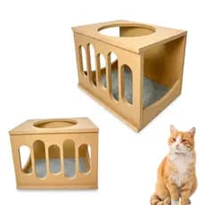 Nicho Para Gatos MDF CRU 15mm REFORÇADO Frente Wave Montado com Carpete Casa para Gatos