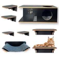 Playground Para Gatos 8pçs MDF 15mm Laminado REFORÇADO Parque Para Gatos Com Rede, Nicho G e Degraus