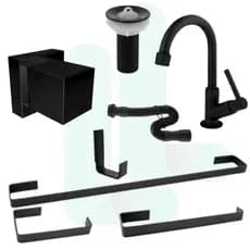 kit Combo  de acessórios banheiros preto fosco com torneira ABS Válvula Pia e Acabamento Registro padrão Deca