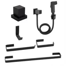 Kit Acessórios Para Banheiro Luxo 4 Peças Preto Completo + Acabamento Deca + ducha Higiênica Black