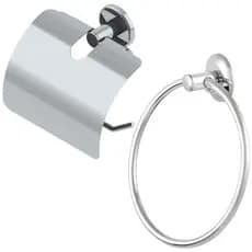 Kit 2 Peças Banheiro Inox Porta Toalha Argola + Papeleira Rolo Papel Aço Alumínio Parede