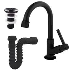 Kit Completo para Lavatório Preto Banheiro Torneira Preta + Válvula 7/8" + Sifão - Fácil Instalação