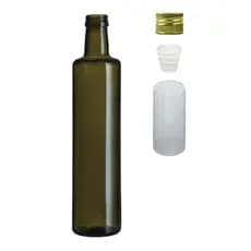 50 Garrafas Redonda Verde 500ml Azeite Gotejador Tampa Lacre