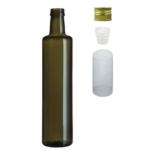 06 Garrafas Redonda Verde 500ml Azeite Gotejador Tampa Lacre