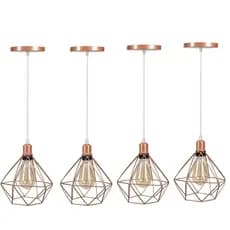 kit 4 Pendente Lustre Luminária Aramado Diamante Rose Gold