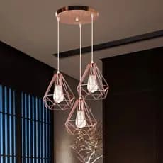 Luminária de teto Triplo Gold Rose 1 Metro moderna luminária pendente E27 em formato de diamante ferro retrô