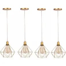 kit 4 Pendente Lustre Luminária Aramado Diamante DOURADO