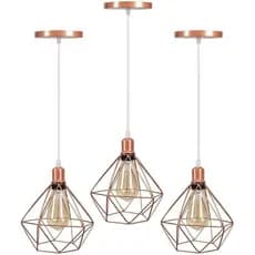 Kit 3 Lustre Pendentes Diamante Luminárias de Teto Cabo Regulável Modelo Diamante Rose Gold