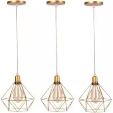 Pendentes Diamante Aramado Dourado Cabo Regulável Kit C/3