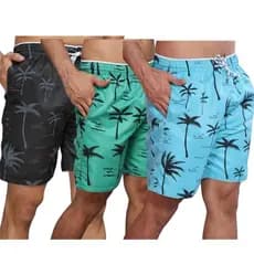 Combo 3 Bermudas Coqueiro Tecido Premium Bermuda Mauricinho Surf Praia Secagem Rápida