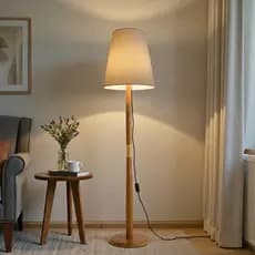 Luminária de Chão Moderna Retrô Abajur de Piso Madeira com Cúpula Tecido Sala Quarto