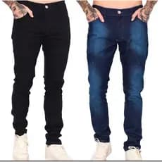KIT 2 Jeans calça PRETO+ESCURO  masculina lycra elastano skinny slim