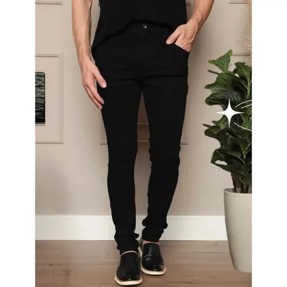 Calça Jeans Preto Skinny Masculino Com Lycre Elastano Masculina