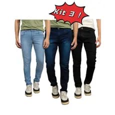Kit 3 Calças Jeans Masculina Skinny Original Elastano Lycra