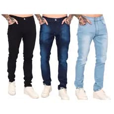 Kit 3 Calças Jeans Masculina Slim Original Elastano Lycra