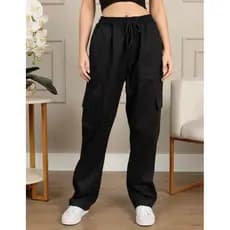 Calça Cargo Feminina Pantalona Com Bolsos Cintura Alta Moda Casual Streetwear