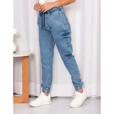 Calça Jogger Jeans Feminina com Elastico na Cintura Tecido Grosso Premium