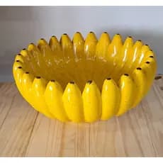 Fruteira de Cerâmica formato Banana Grande Cor Amarela,Verde,Branca