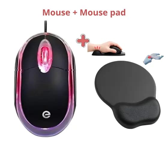 Kit Mouse Exbom USB Óptico Ergonômico PC Notebook Mouse pad Ergonomico Trabalho+ Mousa Pad Em Gel Com Apoio Punho