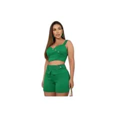 Conjunto Alfaiataria Feminino Cropt + Short Cintura Elastico Tecido Duna Verao Casual