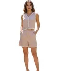 Conjunto Feminino Alfaiataria Short E Colete Com Detalhes Bordado Croche Conjunto Social Verao Feminino Elegante