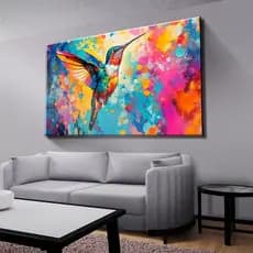 Quadro Decorativo Beija Flor Colorido Abstrato Mosaico Sala Quarto Escritório Hall