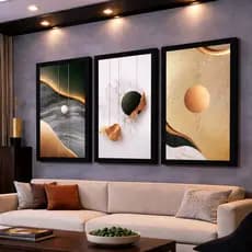 Kit 3 Quadros Decorativos Abstrato Geométrico Branco Luxo Mosaico Sala Quarto Escritório