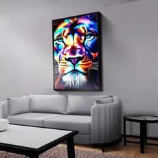Quadro Decorativo Leão Judá Colorido Mosaico Sala Quarto Escritório