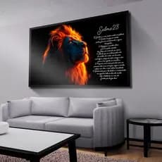 Quadro Decorativo Leão da Tribo de Judá Salmo 23 Mosaico Sala Quarto Escritório
