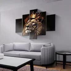 Kit 5 Quadros Decorativos Leão  De Judá Com Coroa Mosaico Sala Quarto Escritório