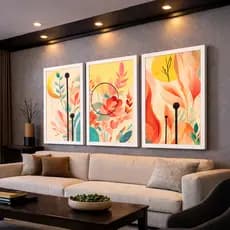 Kit 3 Quadros Decorativos Flores Minimalistas Coloridas Mosaico Sala Quarto Escritório