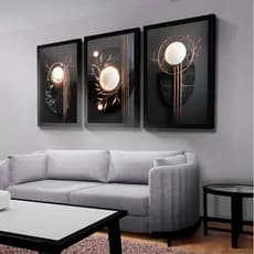 Kit 3 Quadros Decorativos Abstrato Mármore Moderno Mosaico Sala Quarto Escritório Hall