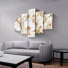Kit 5 Quadros Decorativos Orquídea Branca Dourada Luxo Mosaico Sala Quarto Escritório Hall
