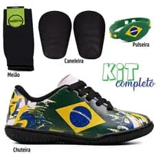 Kit Brasil Copa Do Mundo Chuteira+Meião+Caneleira+Pulseira