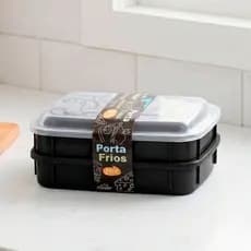 Porta Frios Plástico 2 Peças Com Tampa Colorido Transparente Organizador Geladeira Queijo Presunto BPA Free Cozinha