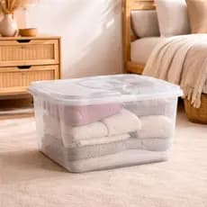 Caixa Organizadora 34L Transparente Kit 3 ou 6 Unidades Multiuso Empilhável Com Tampa Organização Casa Roupa Brinquedo