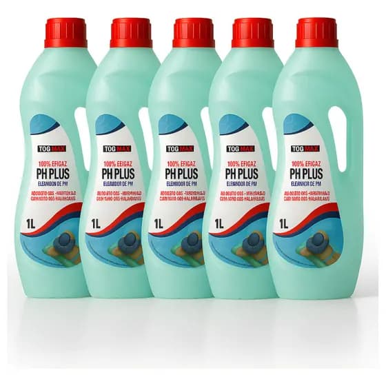 Kit 5x1L Elevador de pH Togmax Barrilha Leve Corrige Acidez da Água da Piscina