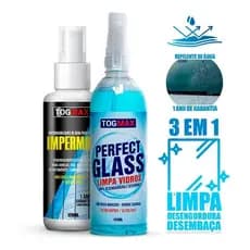 Kit Limpeza Vidros Automotivo Impermax Repelente Água Vidro 120ml Cristalizador De Vidros Para Brisa Boxs Janelas