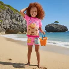 Roupa de Praia Proteção Solar UV50+ Estampada com Shorts de praia para  Menina