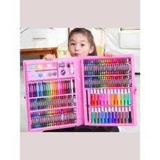 Estojo Maleta Pintura Infantil Kit pintura 24 a 150 peças Canetinhas Giz Lápis Cores e Tamanhos Variados + Desenhos