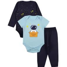 Kit Roupa De Bebe 3 Peças Body Manga Longa e Curta e Calça Algodão Menino