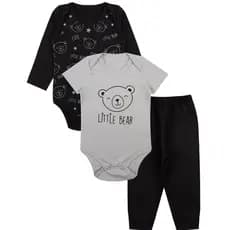 Kit Roupa De Bebe 3 Peças Body Manga Longa e Curta e Calça Algodão Menino