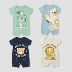 Kit 4 Macaquinhos Bebê Menino Suedine 100% Algodão Premium Banho de Sol Roupa Infantil Confortável