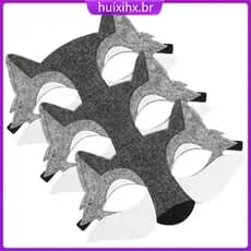 🎉 3Peças Máscara Meio Rosto Lobo Para Fantasia Infantil Material Resistente Cinza