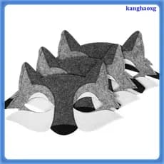 🎉 3Peças Máscara Lobo Para Crianças Cinza Material Resistente E Confortável