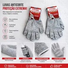 Kit 2 Pares Luva Anticorte Profissional Multiuso Resistente Cinza