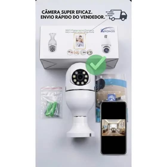 Câmera Lâmpada Wifi 360º Panorâmica Espiã Full HD Visão Noturna