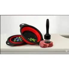 Kit Escorredor de Alimentos Retrátil Silicone + Amaciador de Carne Manual Resistente